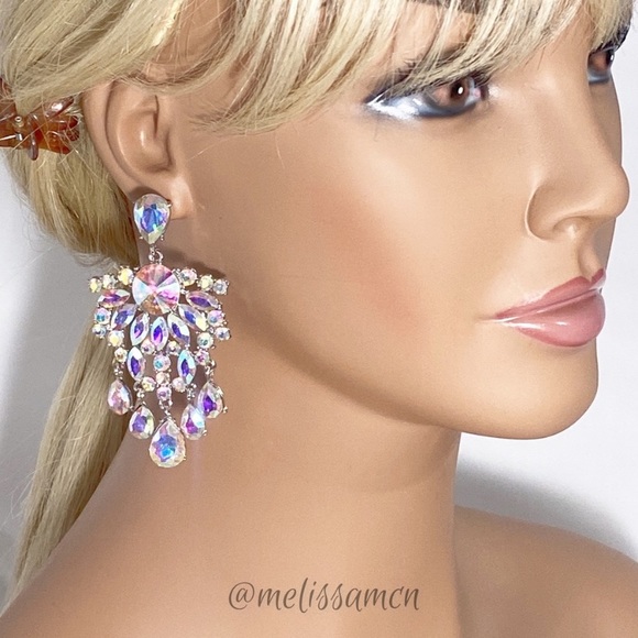 AB Austrian Crystal Chandelier Statement Formal Earrings - Picture 3 of 5
